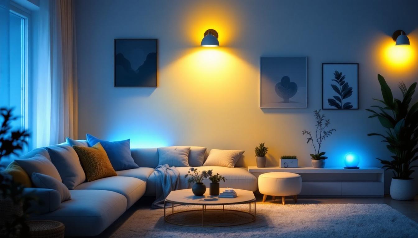 A photograph of a beautifully arranged scene showcasing magnetic strip lights illuminating a modern living space