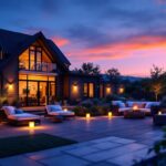 A photograph of a beautifully illuminated outdoor space at dusk