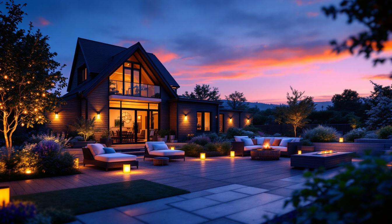 A photograph of a beautifully illuminated outdoor space at dusk