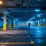 A photograph of a well-lit parking area showcasing led lights in action