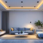 A photograph of a modern living space featuring sleek recessed lights