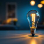 A photograph of a stylishly designed led type b bulb illuminated in a contemporary setting