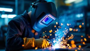 A photograph of a welder in action