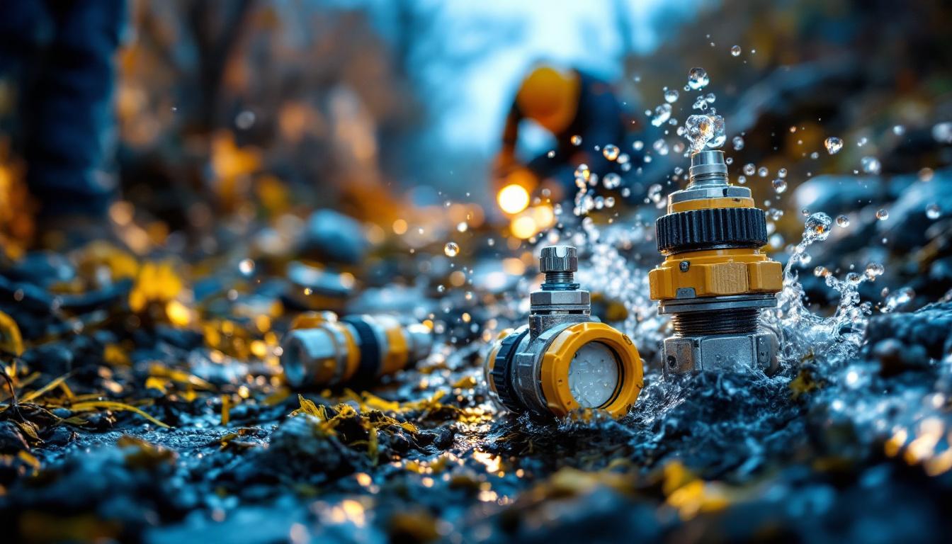 A photograph of a close-up of heavy-duty waterproof electrical connectors in a rugged outdoor setting
