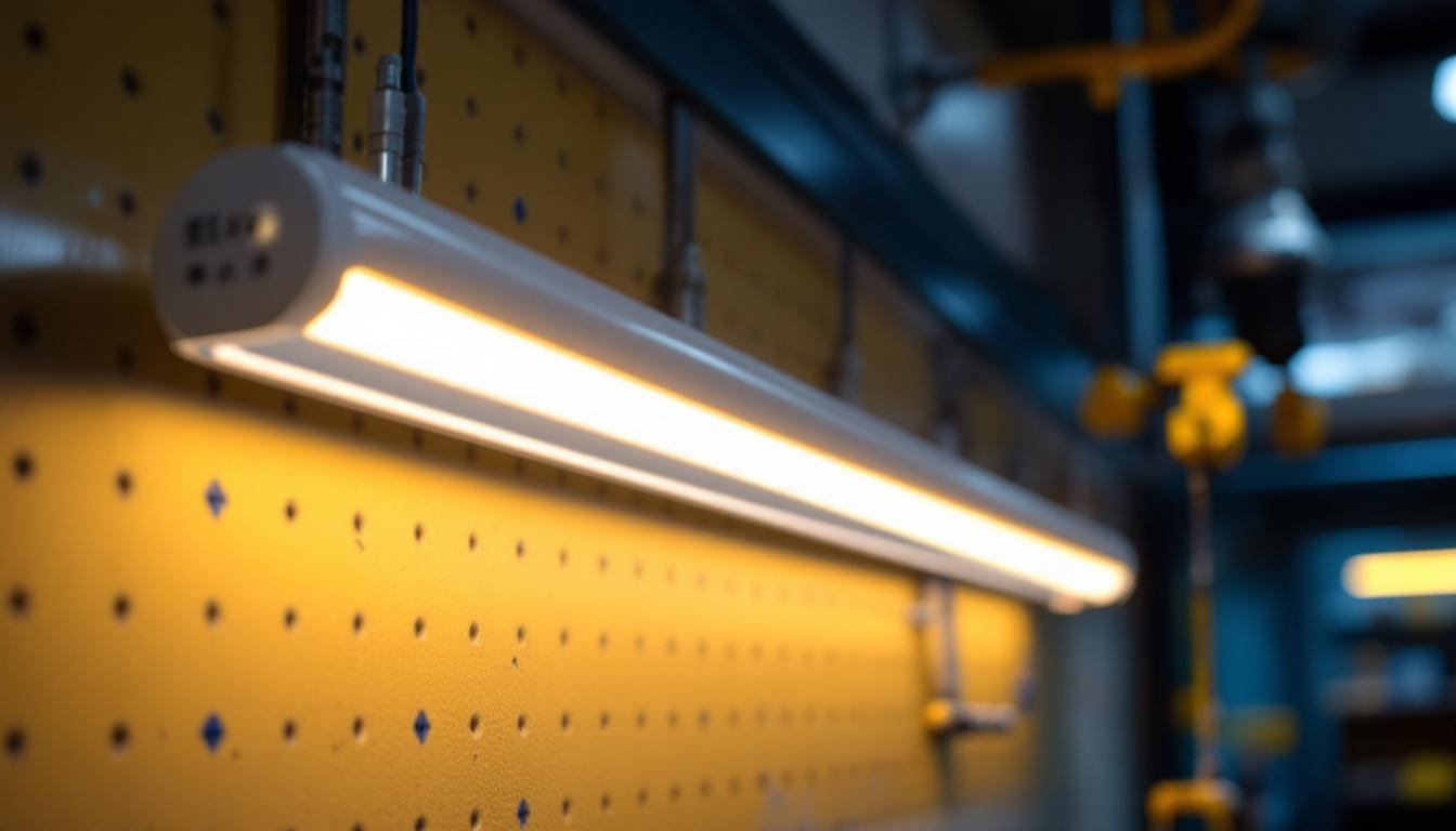 A photograph of a t5 led tube installed in a well-lit environment