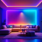 A photograph of a vibrant led rgb lighting setup in a modern living space