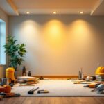 A photograph of a well-lit room featuring recessed can lights with led bulbs installed