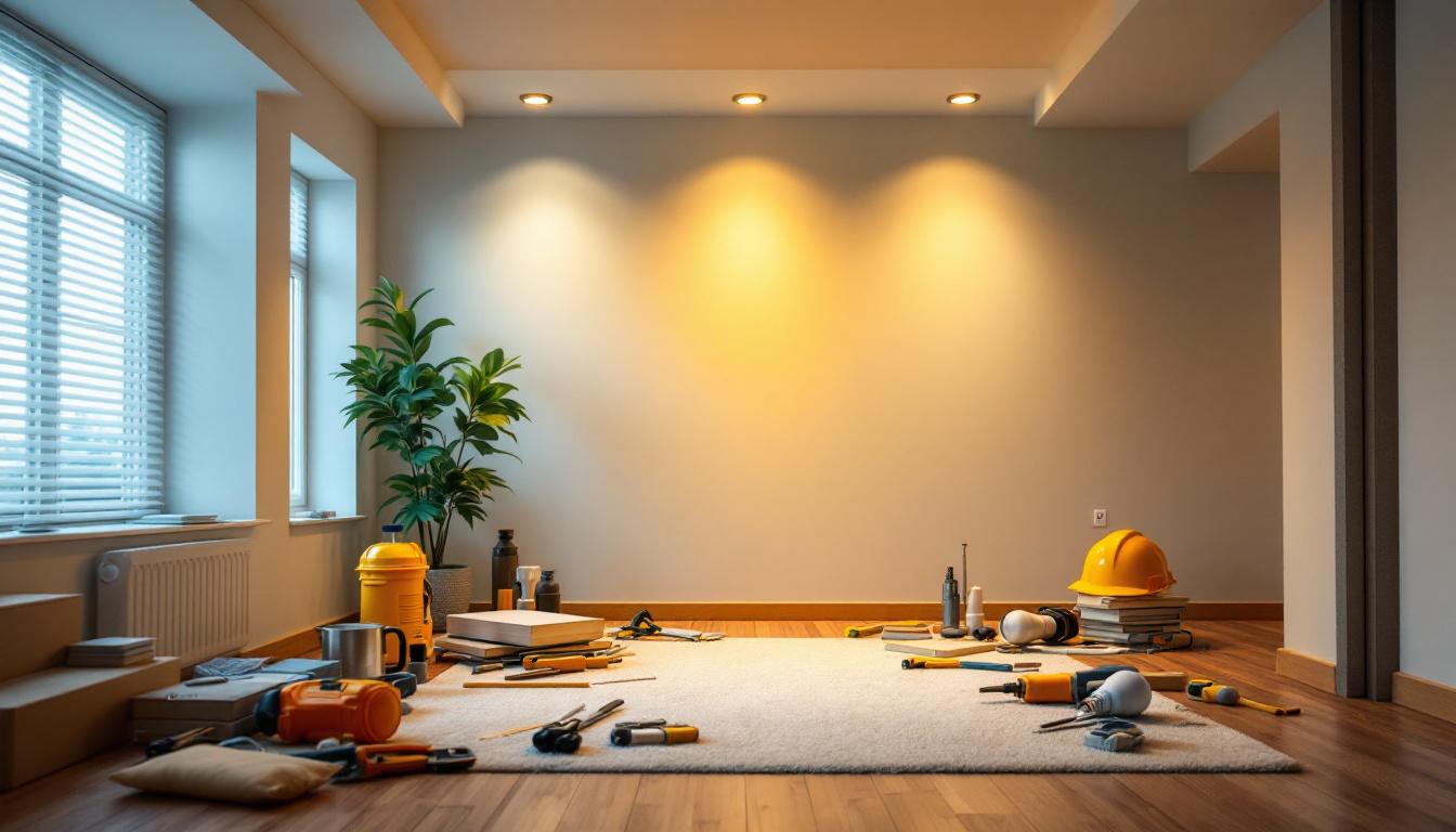 A photograph of a well-lit room featuring recessed can lights with led bulbs installed