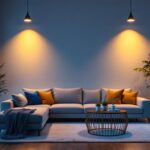 A photograph of a modern living space featuring led canned lighting