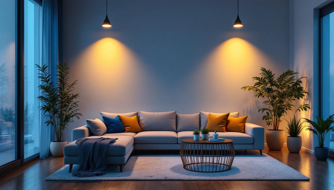 A photograph of a modern living space featuring led canned lighting