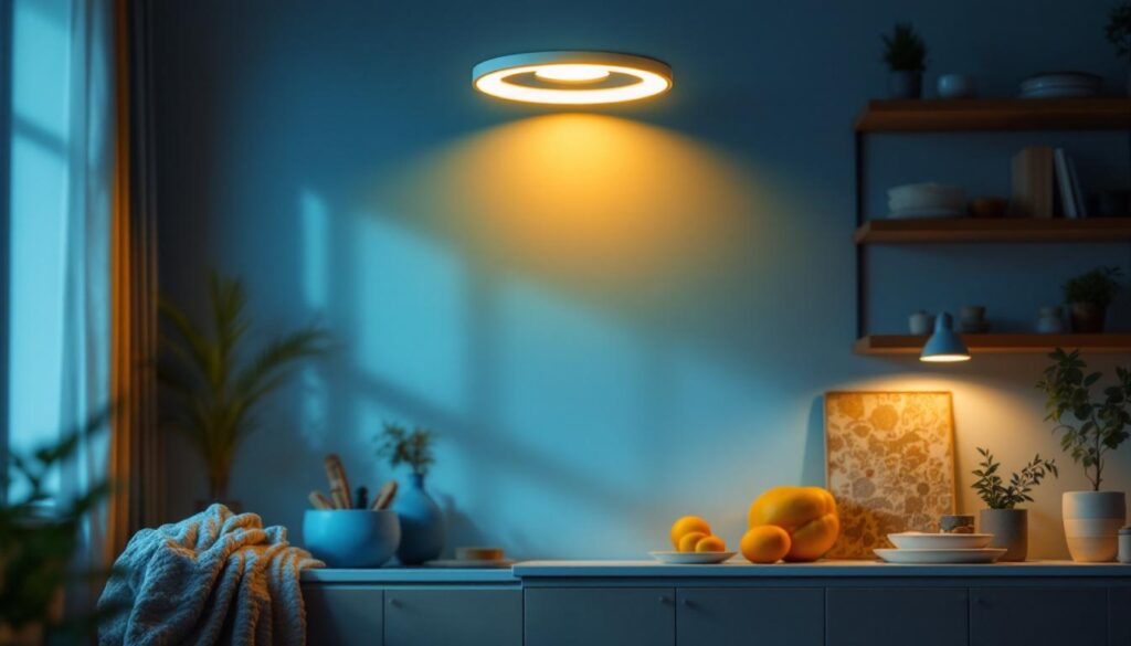 A photograph of a well-lit interior space showcasing a 4-inch can light fixture in action
