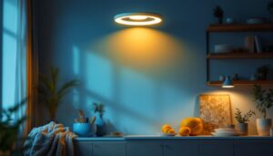 A photograph of a well-lit interior space showcasing a 4-inch can light fixture in action