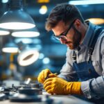 A photograph of a skilled lighting contractor working with high-quality