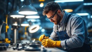 A photograph of a skilled lighting contractor working with high-quality