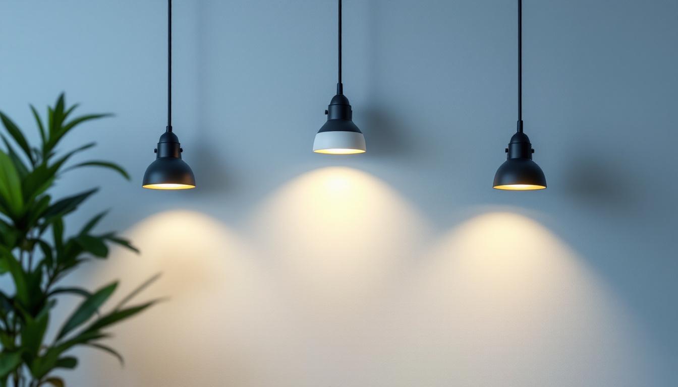 A photograph of a well-lit interior space showcasing three distinct led pot lights installed in a modern setting