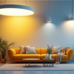 A photograph of a beautifully designed interior space showcasing various lighting fixtures