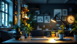 A photograph of a well-lit workspace featuring a 4 lamp ballast in action