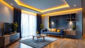 A photograph of a well-designed room featuring 6-inch recessed lighting