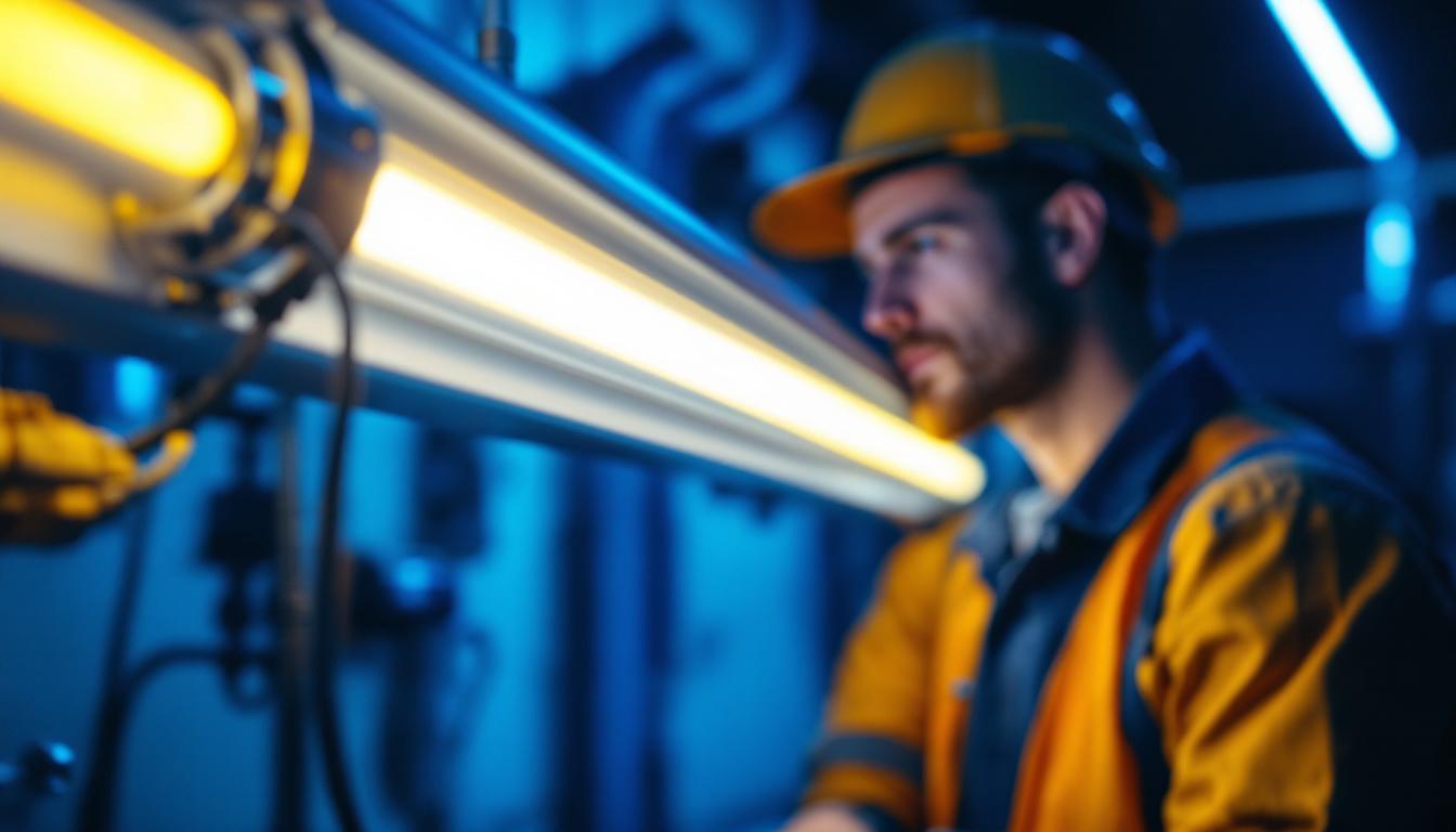 A photograph of a close-up of a fluorescent light tombstone