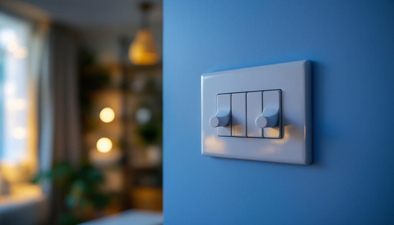 A photograph of a lighting contractor expertly installing a 3-way toggle switch in a well-lit residential setting