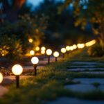 A photograph of a well-lit outdoor space showcasing various solar light bulbs in use