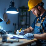 A photograph of a lighting contractor working on a residential project