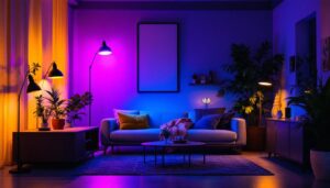 A photograph of a well-lit room showcasing various uv light fixtures in use