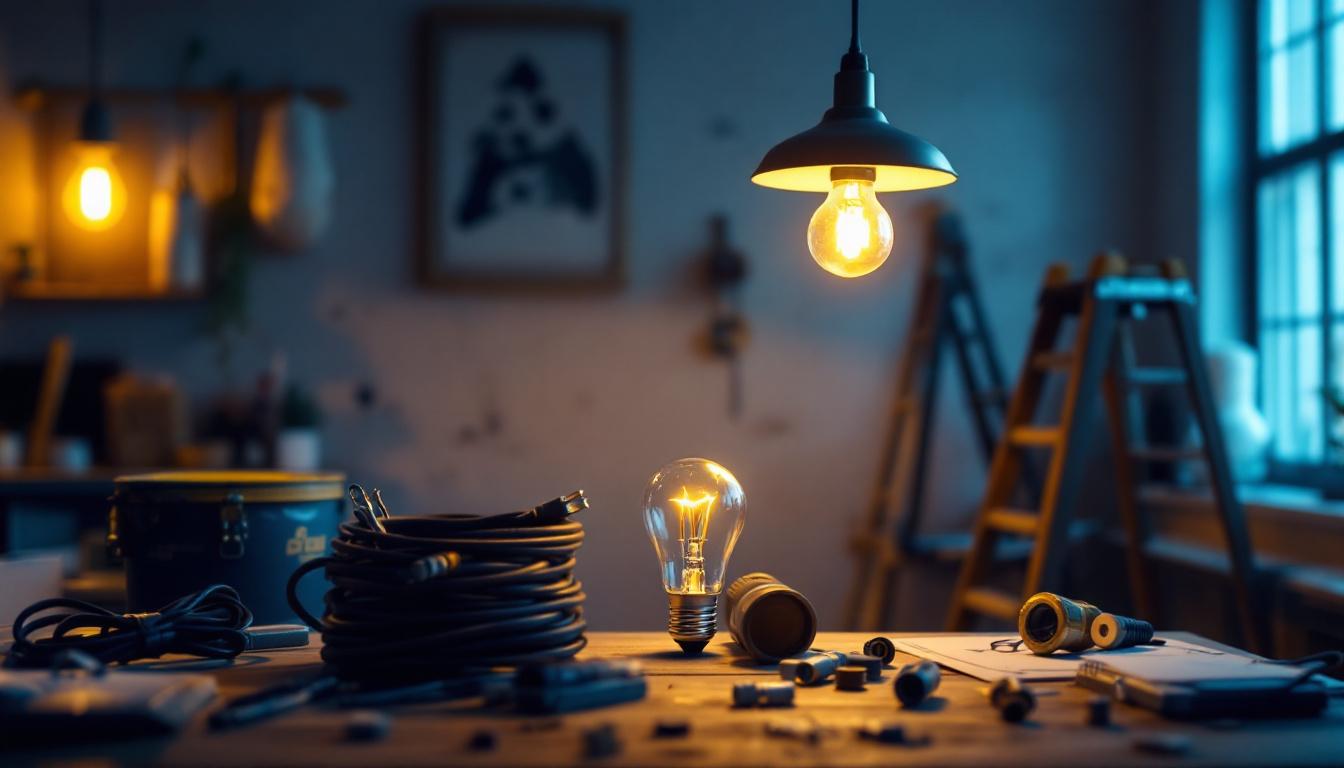 A photograph of a well-lit workspace featuring a 15 w type b bulb installed in an elegant fixture