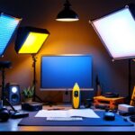 A photograph of a well-lit workspace showcasing a variety of led lights specifically designed for high hats