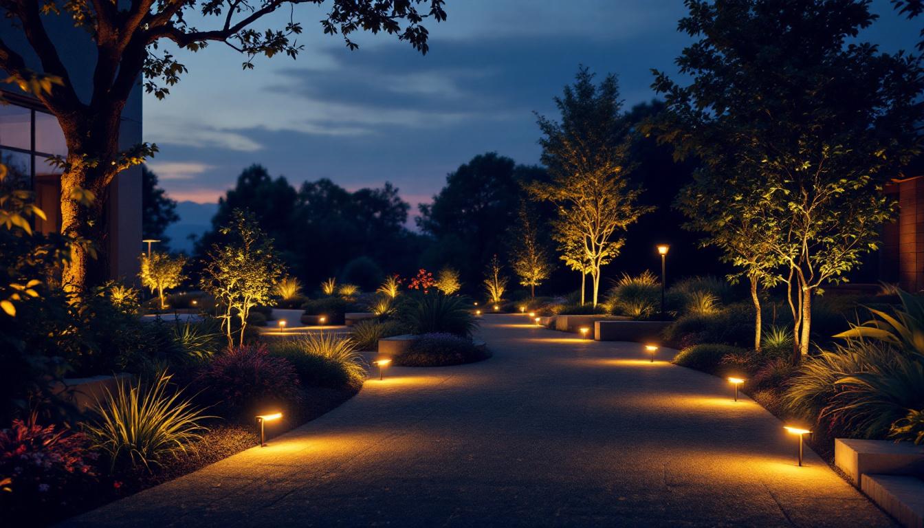 A photograph of a beautifully illuminated outdoor space at dusk