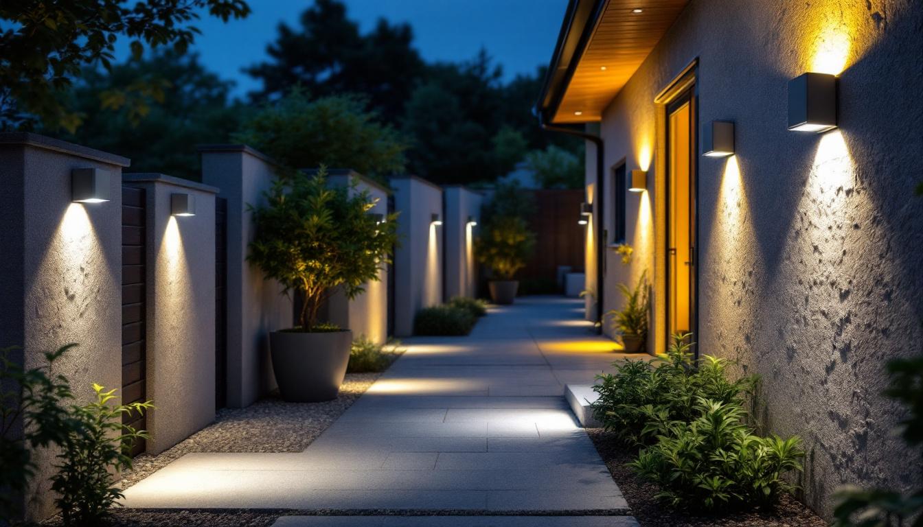 A photograph of a well-lit outdoor space showcasing various styles of led motion lights in use