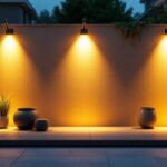 A photograph of a well-lit outdoor space showcasing various lighting setups