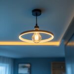 A photograph of a stylish and modern light ceiling fixture installed in a contemporary home setting