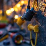 A photograph of a close-up shot of silicone wire connectors being used in a lighting installation