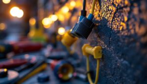 A photograph of a close-up shot of silicone wire connectors being used in a lighting installation