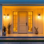 A photograph of a beautifully designed recessed porch with warm