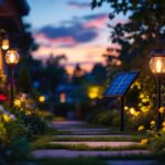 A photograph of a beautifully illuminated outdoor space at dusk