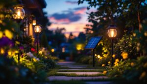 A photograph of a beautifully illuminated outdoor space at dusk