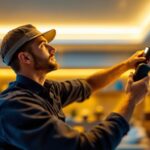 A photograph of a modern lighting contractor installing or showcasing innovative motion led lights in a stylish residential or commercial setting