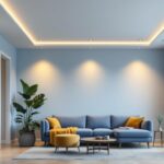 A photograph of a well-designed living space featuring flush mount recessed lighting