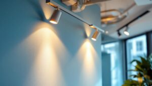 A photograph of a beautifully designed low voltage track lighting installation in a modern interior space