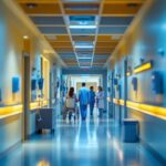 A photograph of a well-lit hospital corridor showcasing the effectiveness of modern lighting solutions
