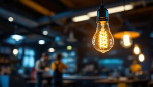 A photograph of a type g bulb e26 illuminated in a stylish lighting fixture