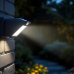 A photograph of a motion-sensing outdoor security light in action