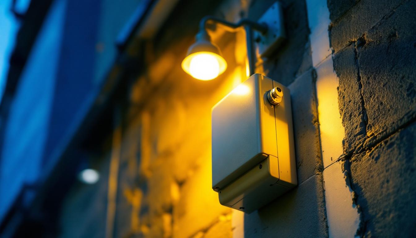 A photograph of a close-up view of a bell box cover installed on a building