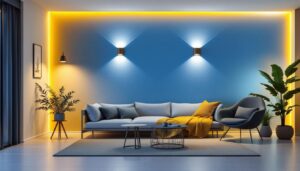 A photograph of a well-designed interior space featuring stylish led wall lights in various settings