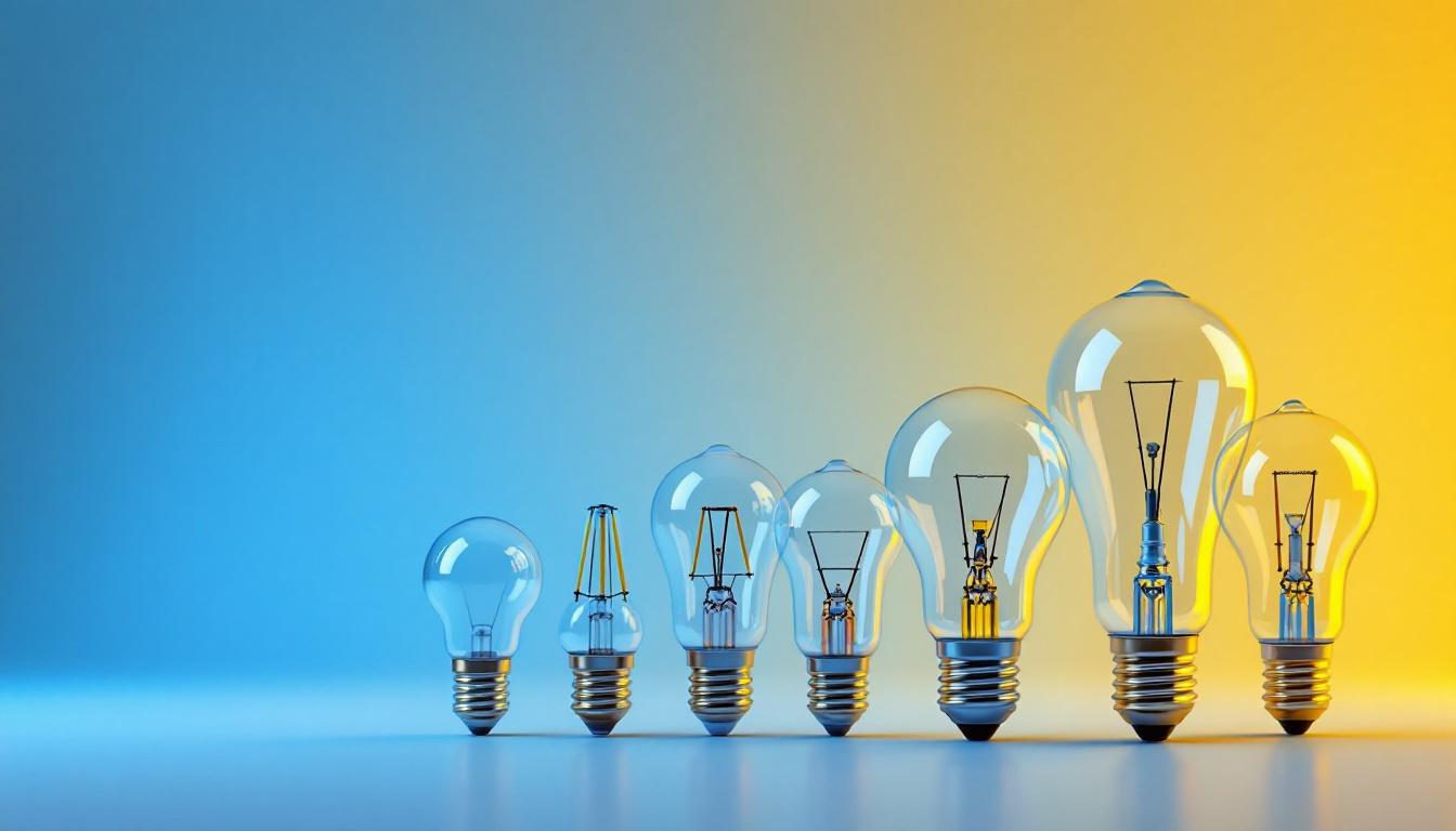 A photograph of a variety of light bulbs with different base types arranged on a clean