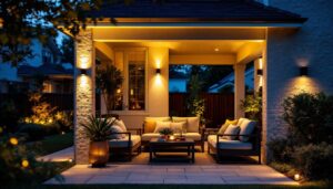 A photograph of a well-lit outdoor space showcasing various styles of led security lighting in action