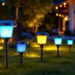 A photograph of a well-lit outdoor space showcasing various arena solar lights in action