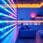 A photograph of a vibrant display of rgb led lights in a modern setting